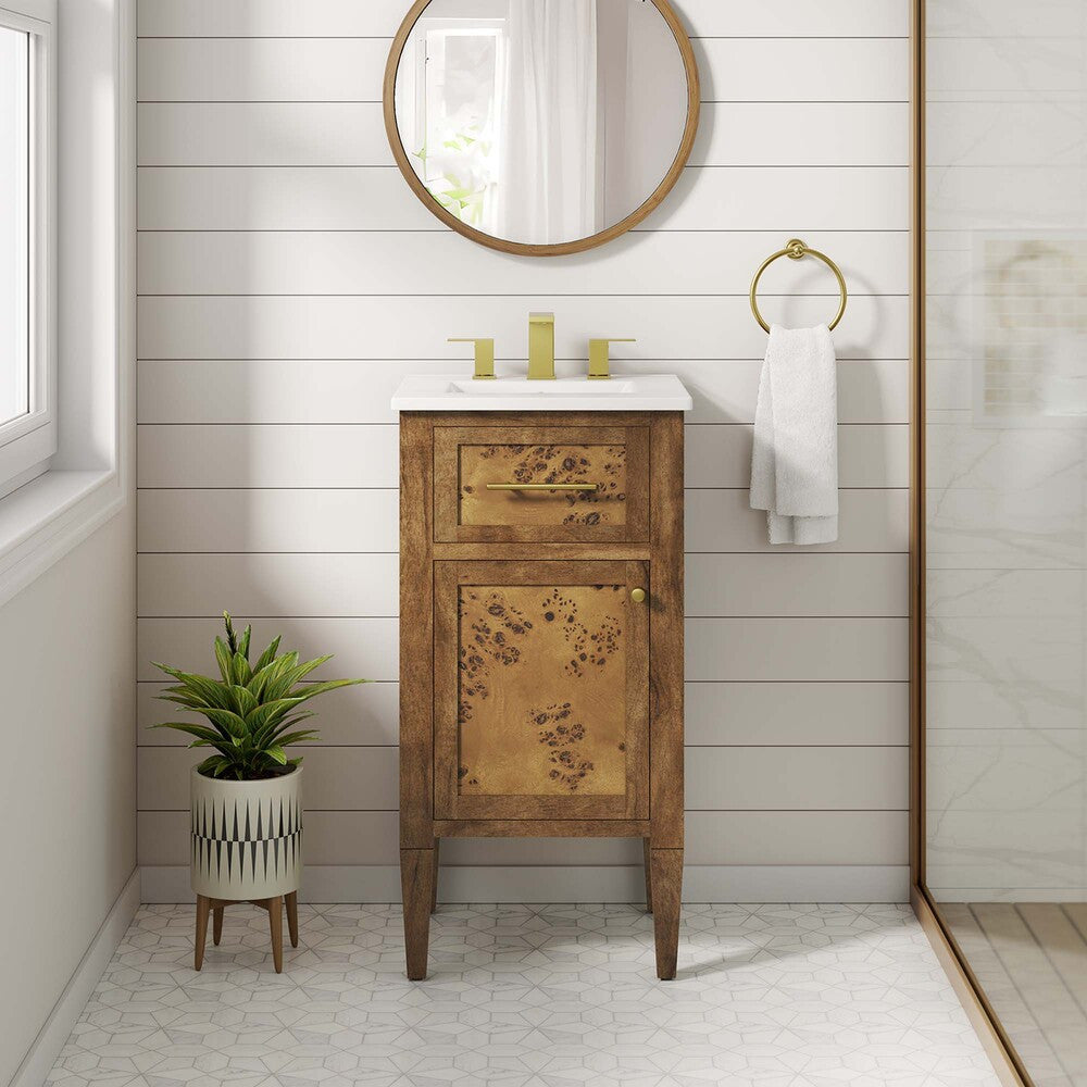EEI-6436-WHI-BRN Elysian 18" Wood Bathroom Vanity by Modway