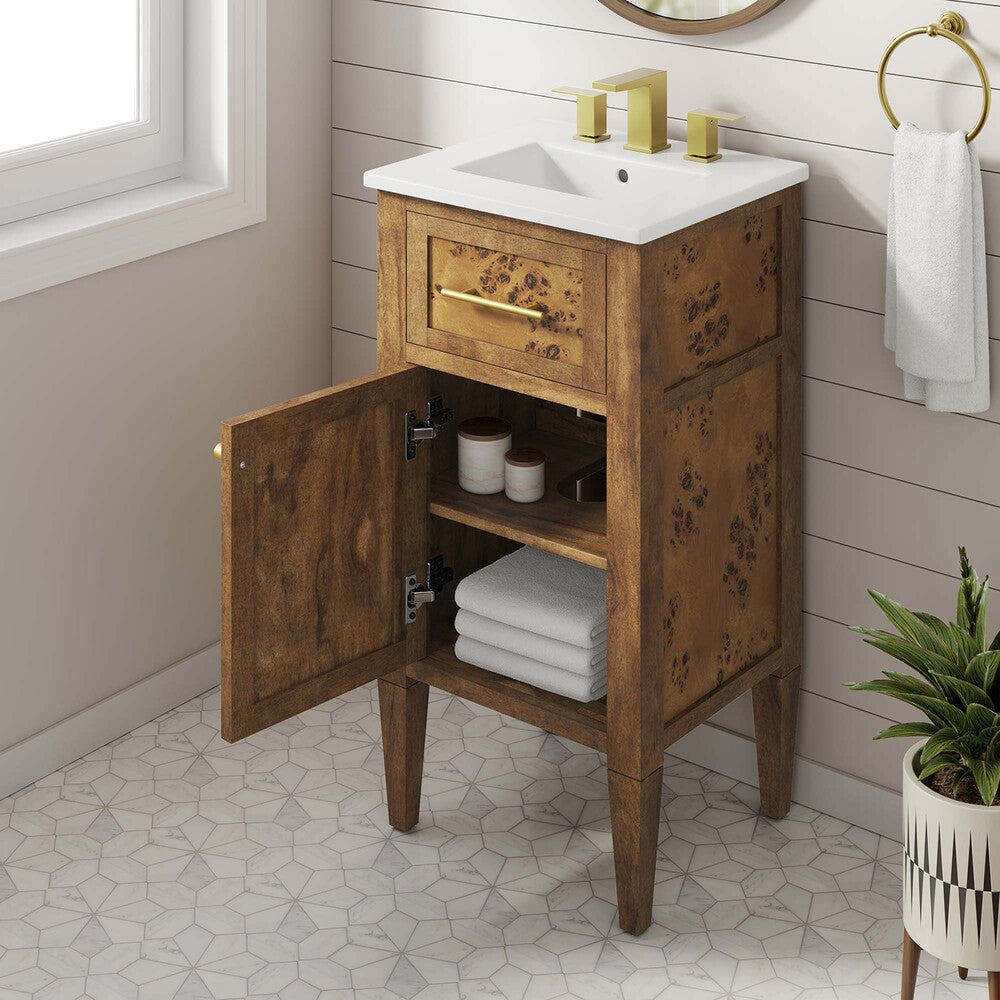 EEI-6436-WHI-BRN Elysian 18" Wood Bathroom Vanity by Modway