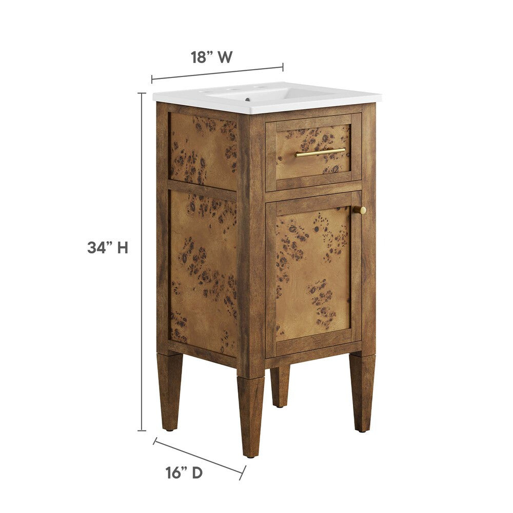 EEI-6436-WHI-BRN Elysian 18" Wood Bathroom Vanity by Modway