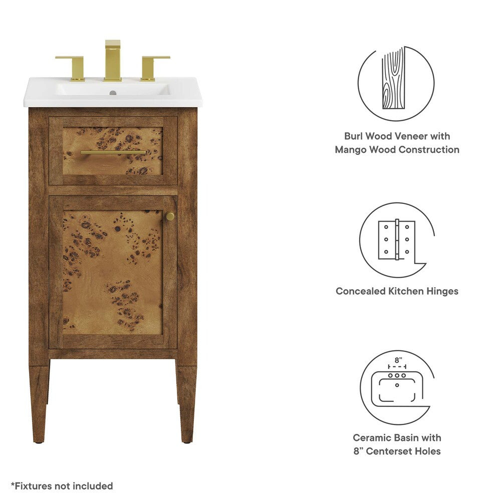 EEI-6436-WHI-BRN Elysian 18" Wood Bathroom Vanity by Modway