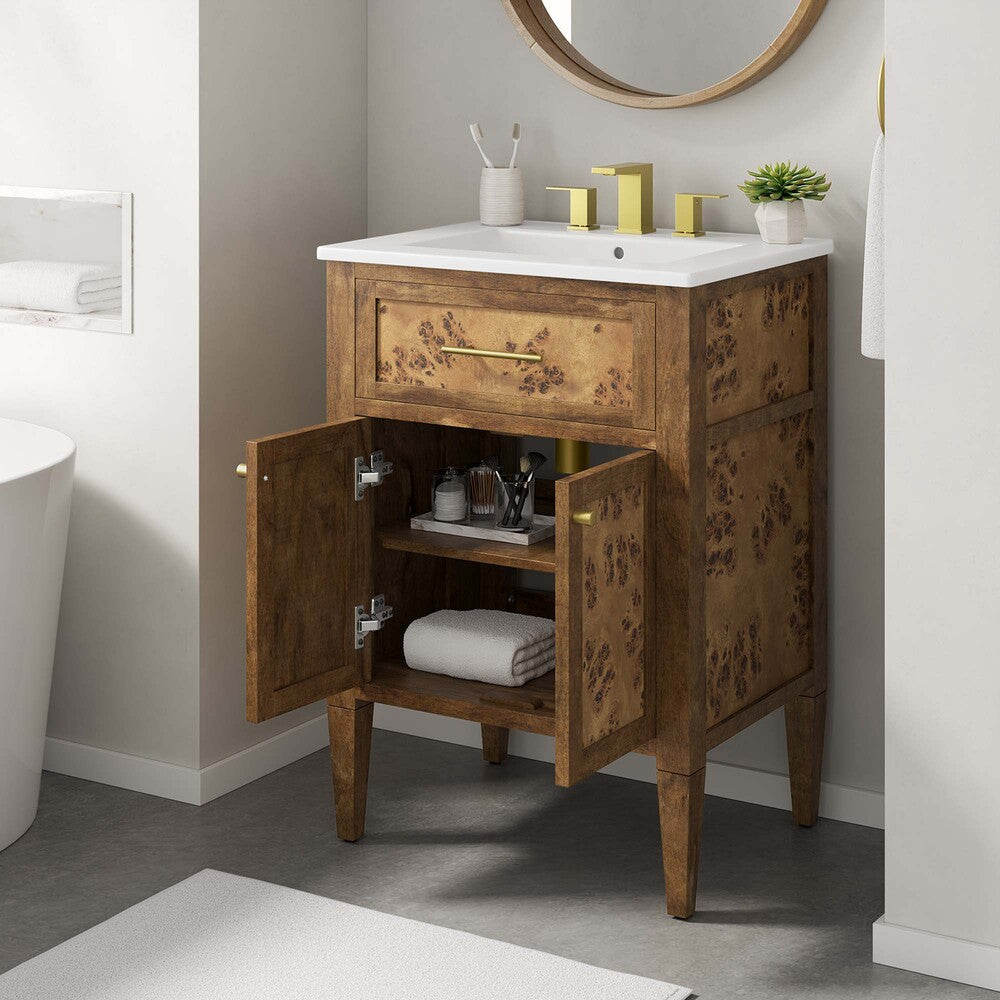 EEI-6440-WHI-BRN Elysian 24" Wood Bathroom Vanity by Modway