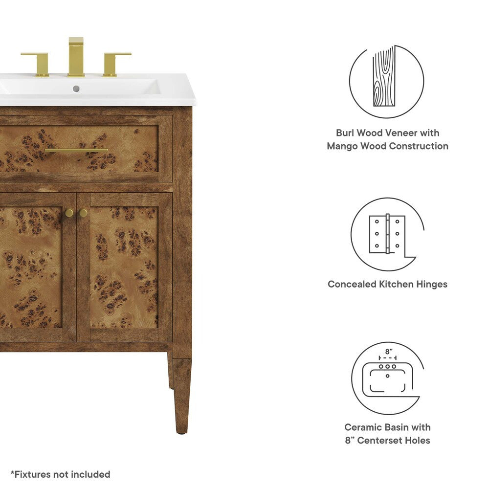 EEI-6440-WHI-BRN Elysian 24" Wood Bathroom Vanity by Modway