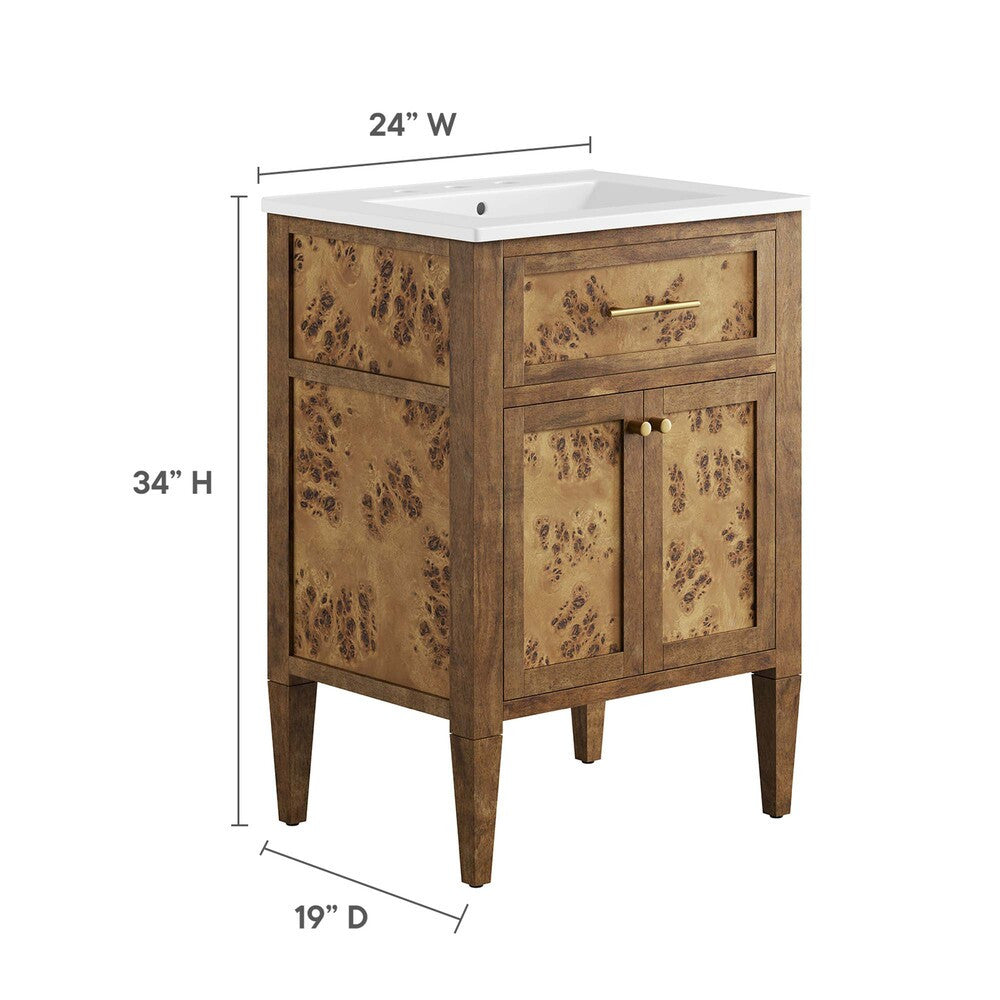EEI-6440-WHI-BRN Elysian 24" Wood Bathroom Vanity by Modway
