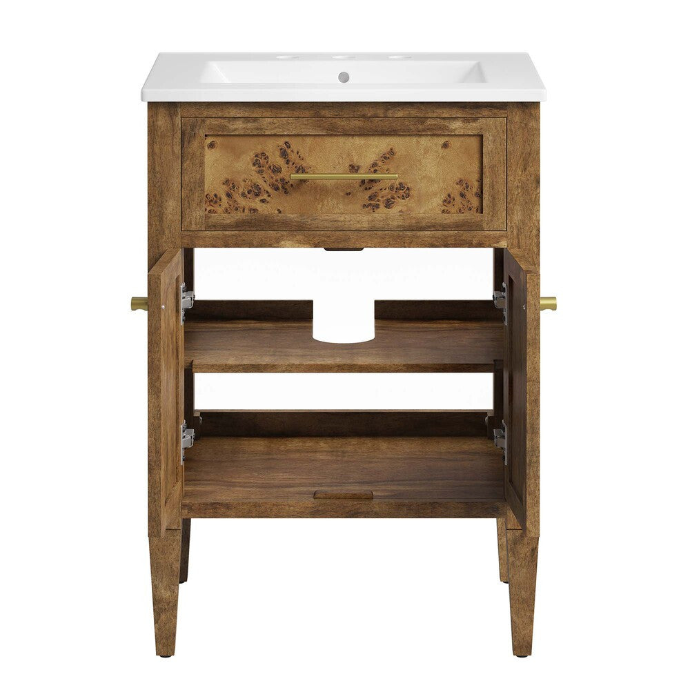EEI-6440-WHI-BRN Elysian 24" Wood Bathroom Vanity by Modway