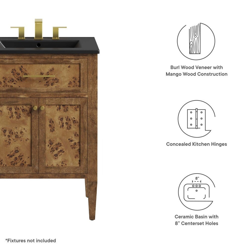 EEI-6442-BLK-BRN Elysian 24" Wood Bathroom Vanity by Modway