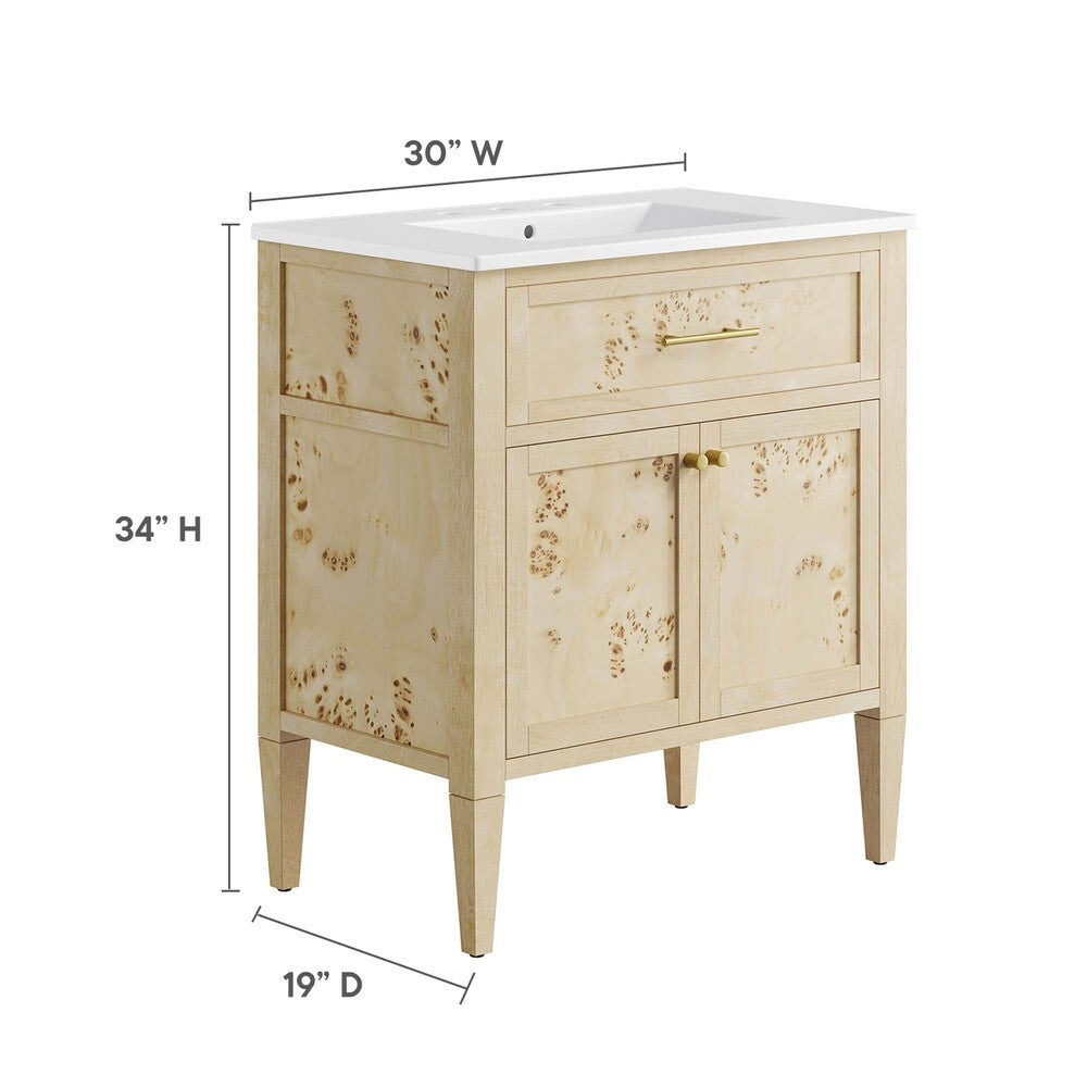 EEI-6443-WHI-BUR Elysian 30" Wood Bathroom Vanity by Modway
