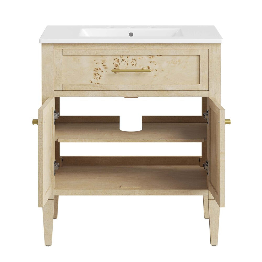 EEI-6443-WHI-BUR Elysian 30" Wood Bathroom Vanity by Modway