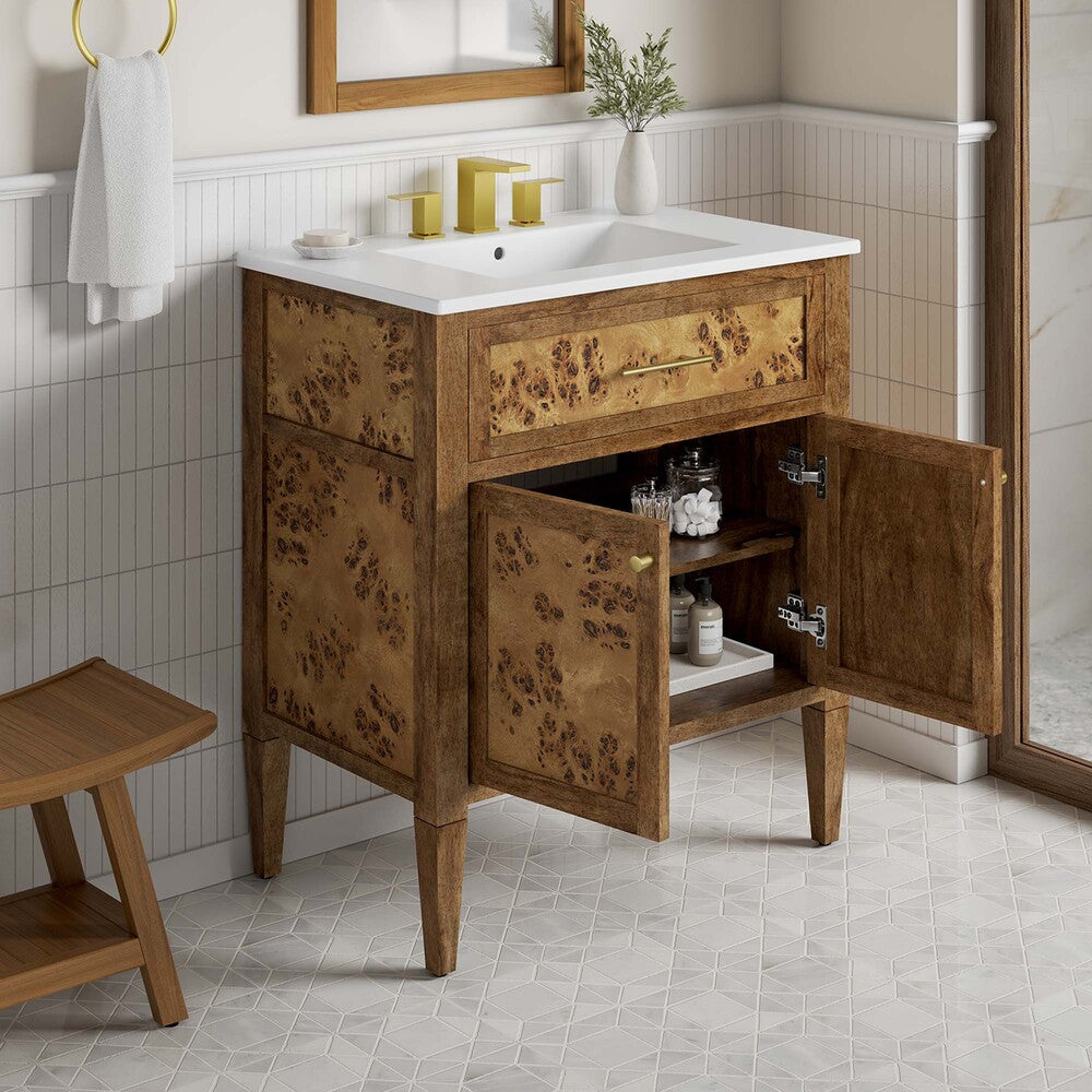 EEI-6444-WHI-BRN Elysian 30" Wood Bathroom Vanity by Modway