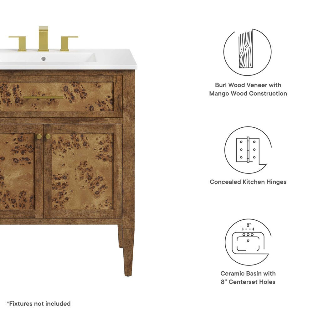 EEI-6444-WHI-BRN Elysian 30" Wood Bathroom Vanity by Modway
