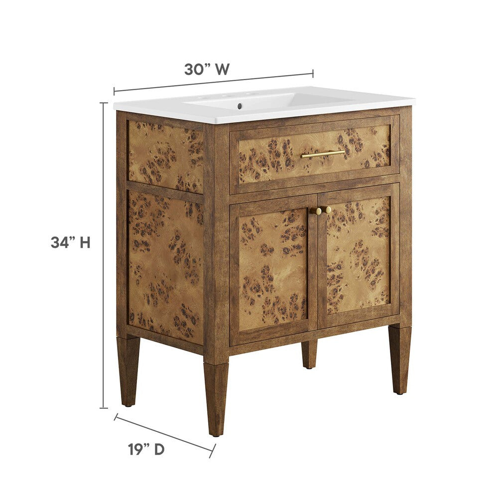 EEI-6444-WHI-BRN Elysian 30" Wood Bathroom Vanity by Modway