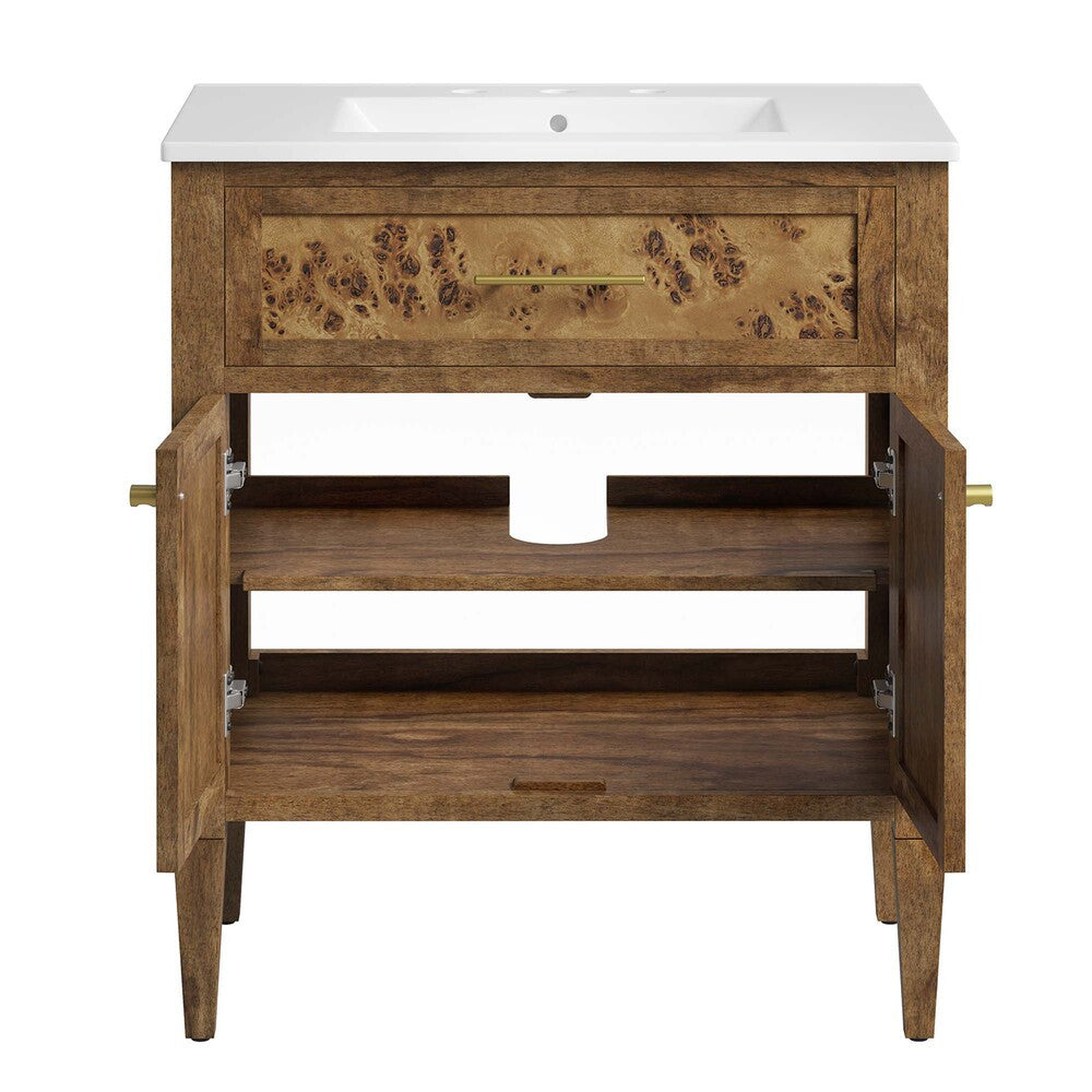 EEI-6444-WHI-BRN Elysian 30" Wood Bathroom Vanity by Modway