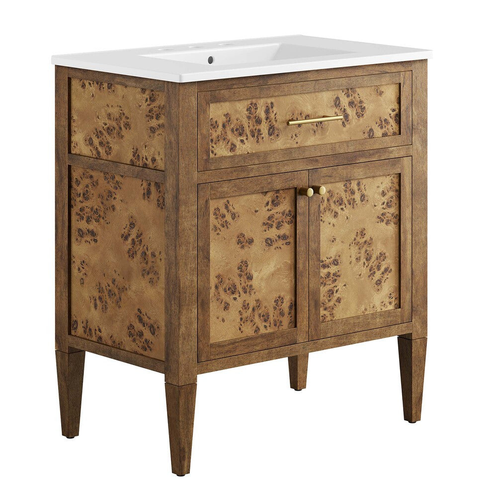 EEI-6444-WHI-BRN Elysian 30" Wood Bathroom Vanity by Modway