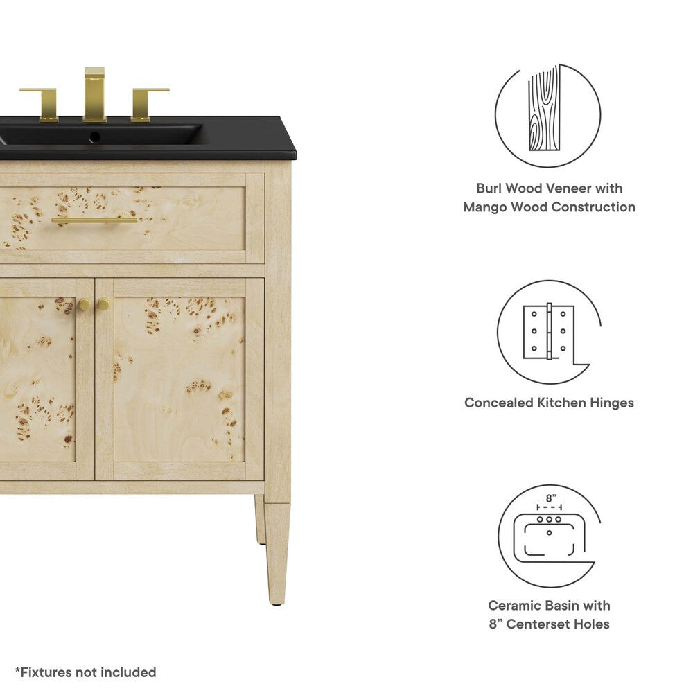 EEI-6445-BLK-BUR Elysian 30" Wood Bathroom Vanity by Modway
