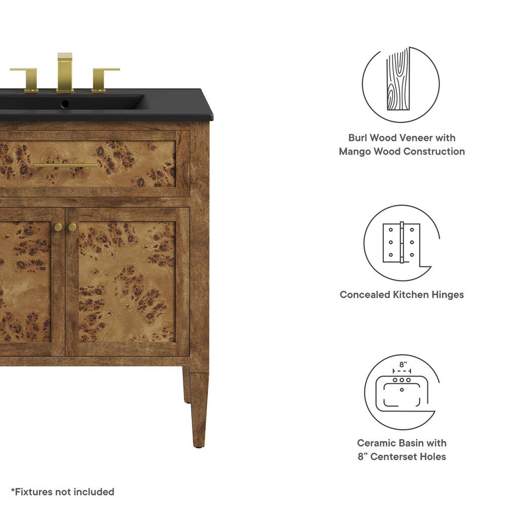 EEI-6446-BLK-BRN Elysian 30" Wood Bathroom Vanity by Modway