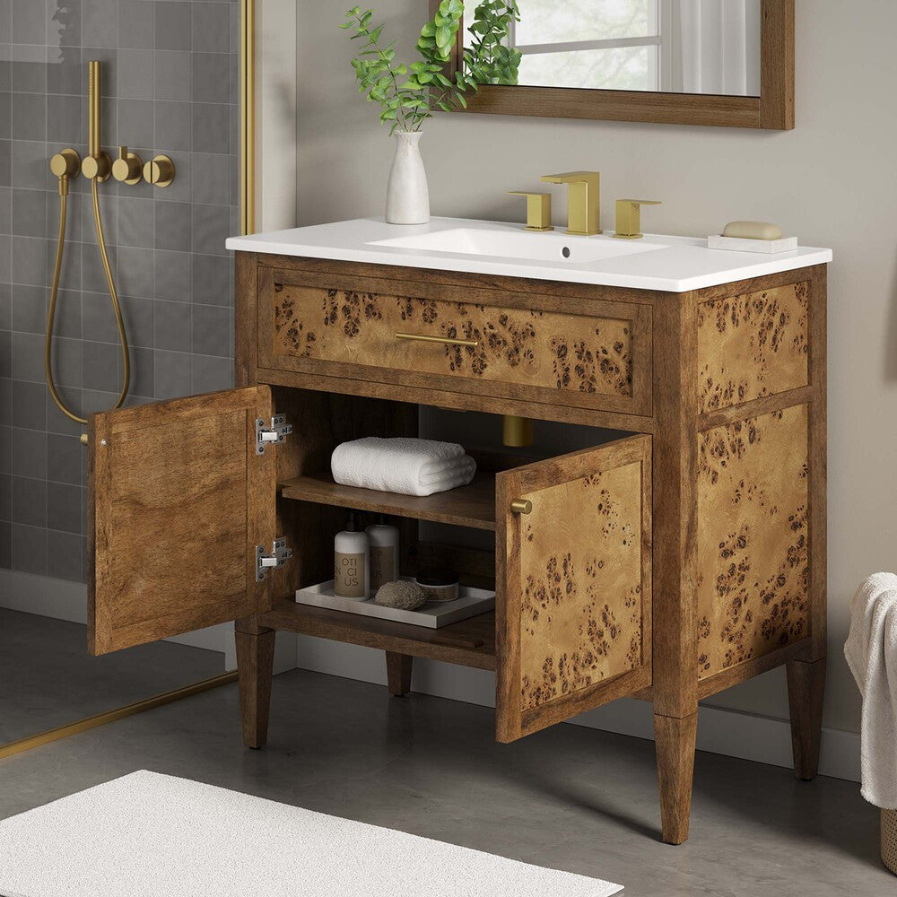 EEI-6448-WHI-BRN Elysian 36" Wood Bathroom Vanity by Modway