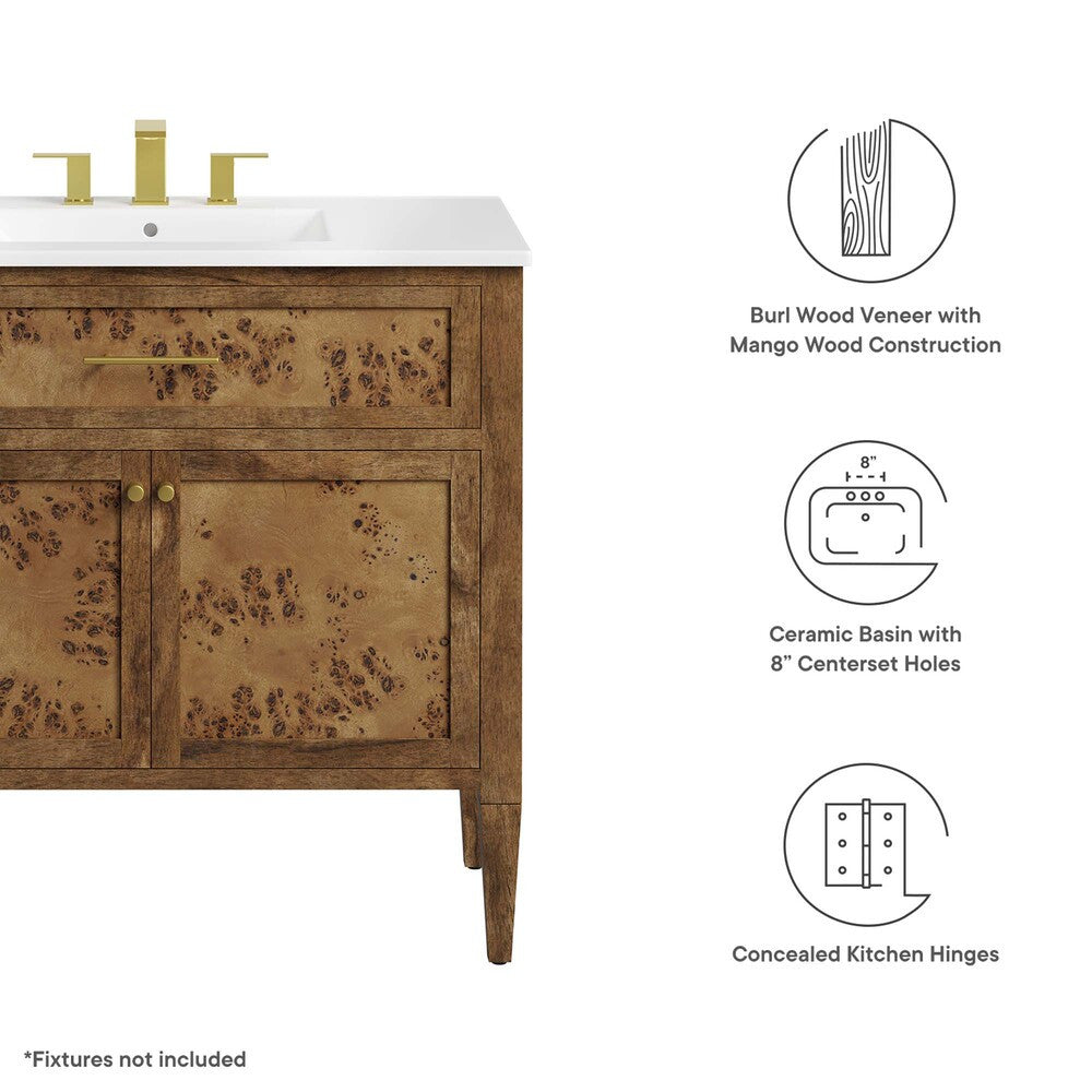 EEI-6448-WHI-BRN Elysian 36" Wood Bathroom Vanity by Modway