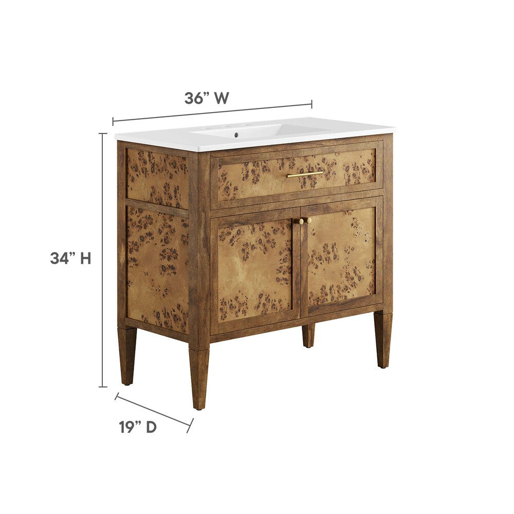 EEI-6448-WHI-BRN Elysian 36" Wood Bathroom Vanity by Modway