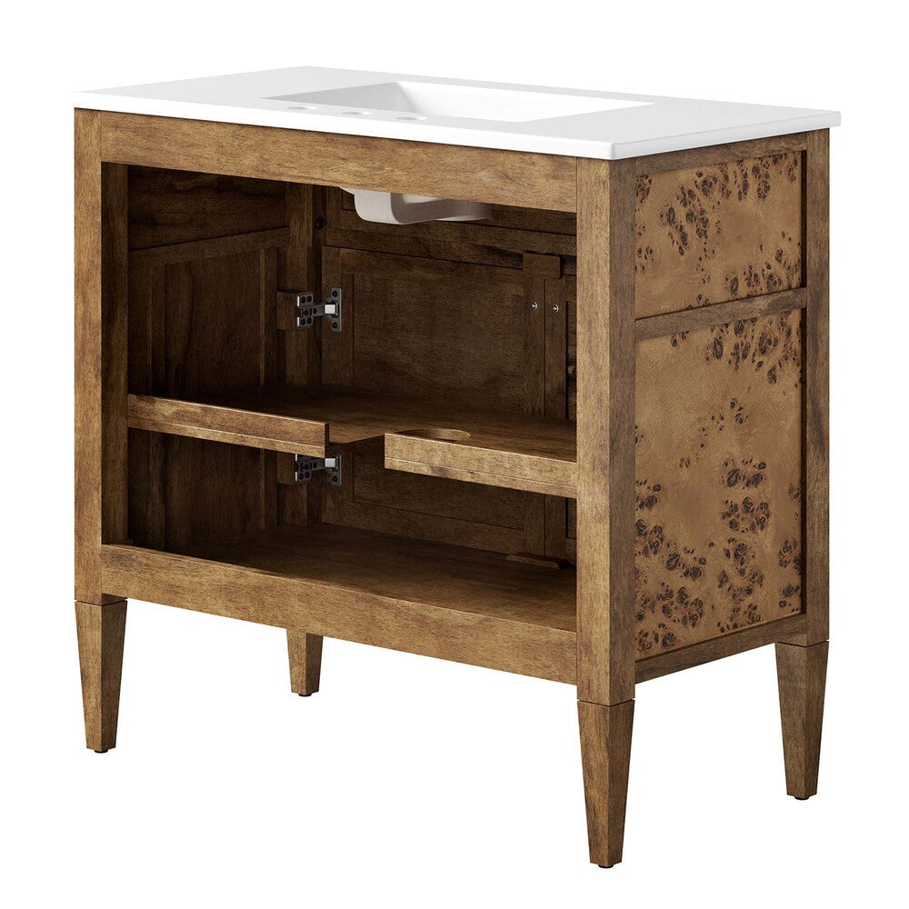 EEI-6448-WHI-BRN Elysian 36" Wood Bathroom Vanity by Modway