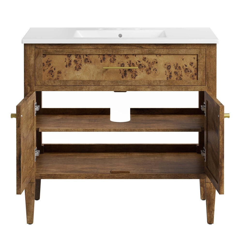 EEI-6448-WHI-BRN Elysian 36" Wood Bathroom Vanity by Modway
