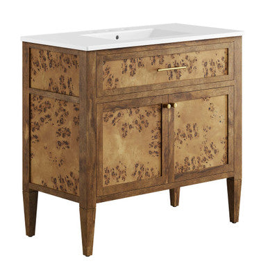 Modway EEI-6448-WHI-BRN Elysian 36" Wood Bathroom Vanity White Brown