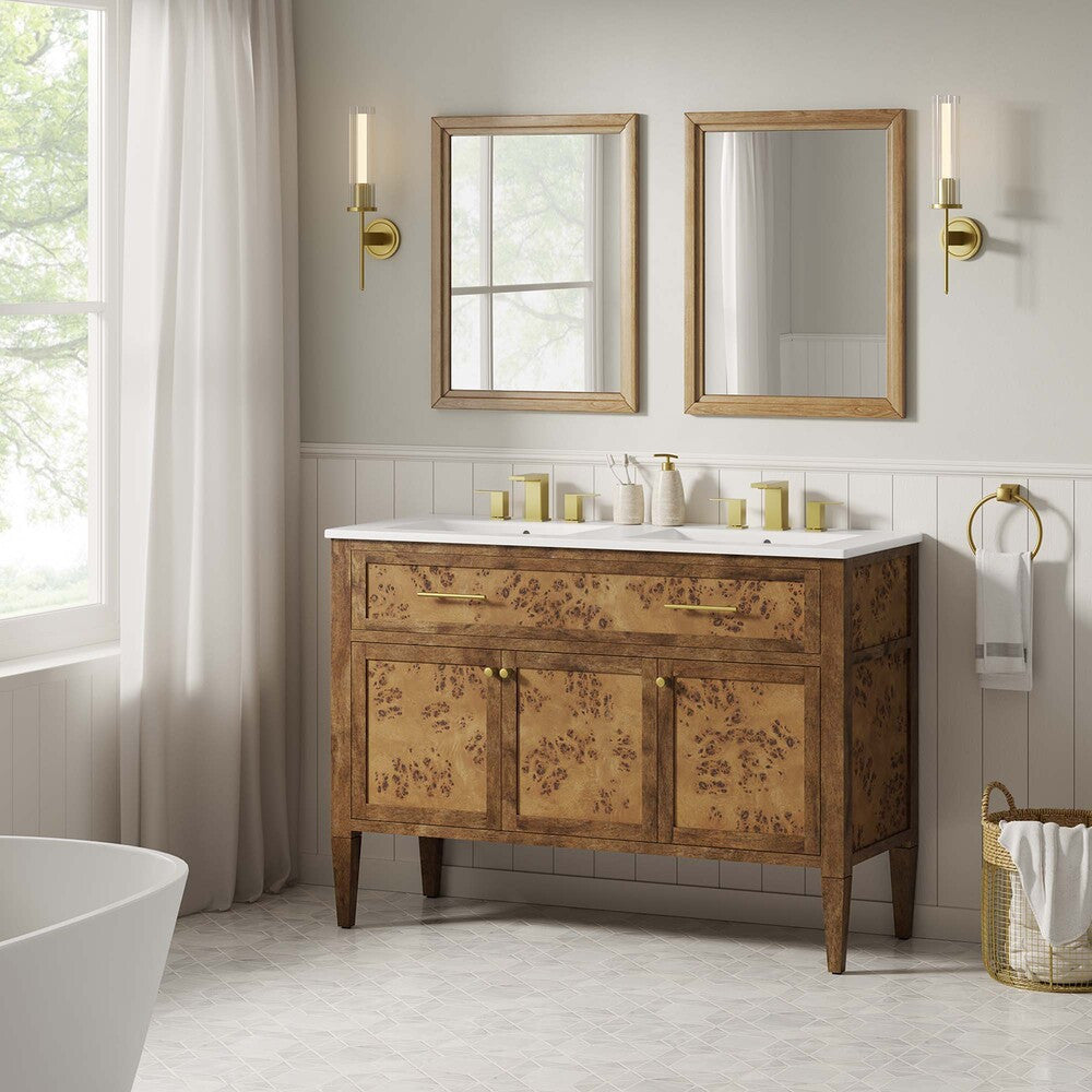 EEI-6456-WHI-BRN Elysian 48" Wood Double Sink Bathroom Vanity by Modway
