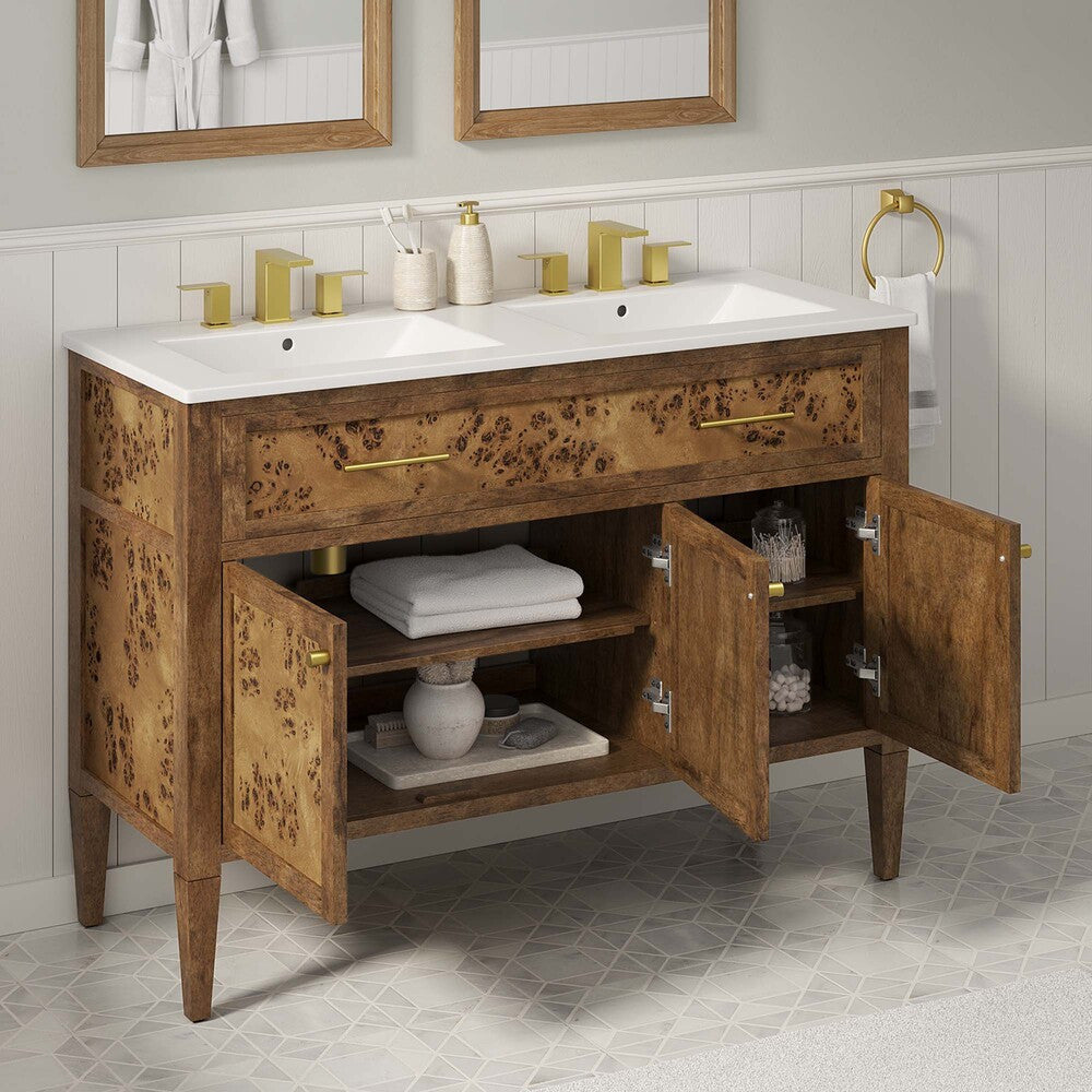 EEI-6456-WHI-BRN Elysian 48" Wood Double Sink Bathroom Vanity by Modway