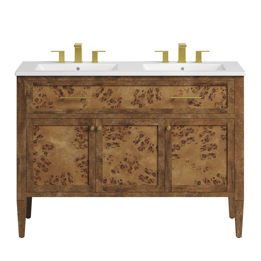 EEI-6456-WHI-BRN Elysian 48" Wood Double Sink Bathroom Vanity by Modway