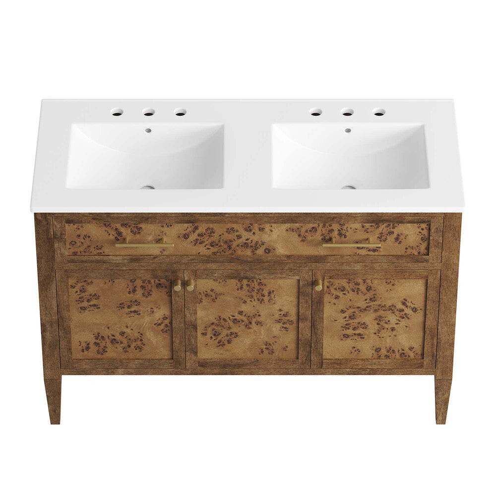 EEI-6456-WHI-BRN Elysian 48" Wood Double Sink Bathroom Vanity by Modway