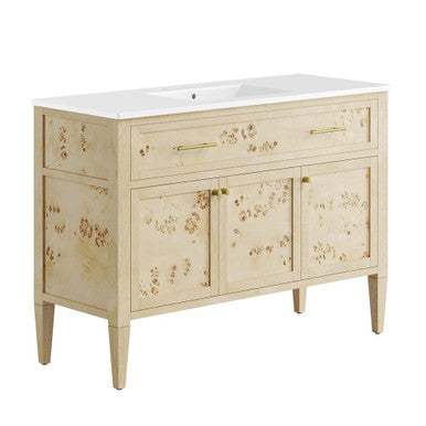 Modway EEI-6451-WHI-BUR Elysian 48" Wood Single Sink Bathroom Vanity White Burl