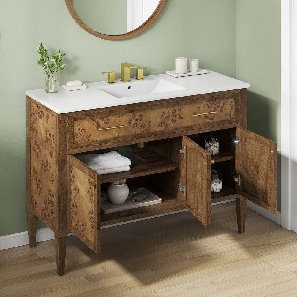 EEI-6452-WHI-BRN Elysian 48" Wood Single Sink Bathroom Vanity by Modway