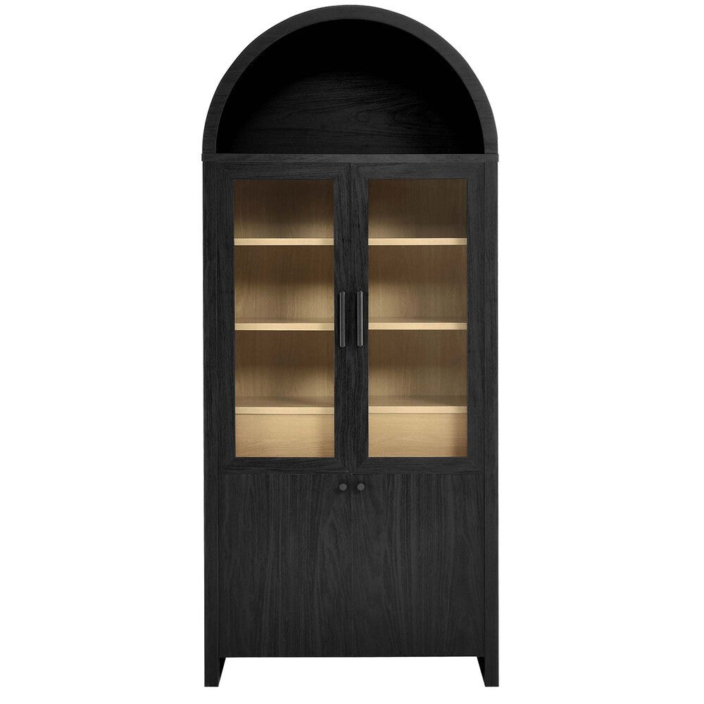 EEI-6834-BLK-OAK Evie Arched Tall Display Cabinet by Modway