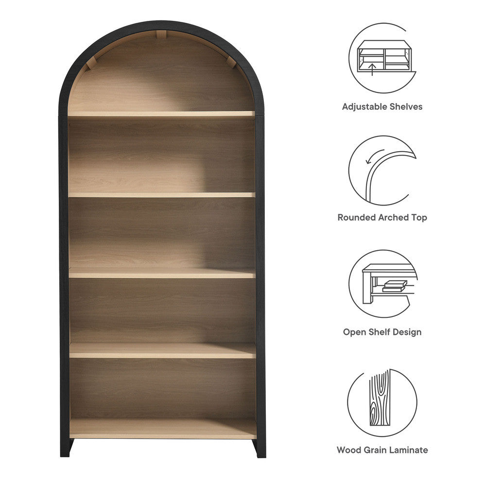 Modway Evie Arched Wide Bookcase Display Cabinet by Modway-EEI-7202-BLK-OAK