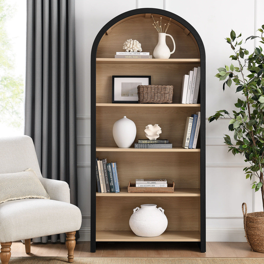 Modway Evie Arched Wide Bookcase Display Cabinet by Modway-EEI-7202-BLK-OAK