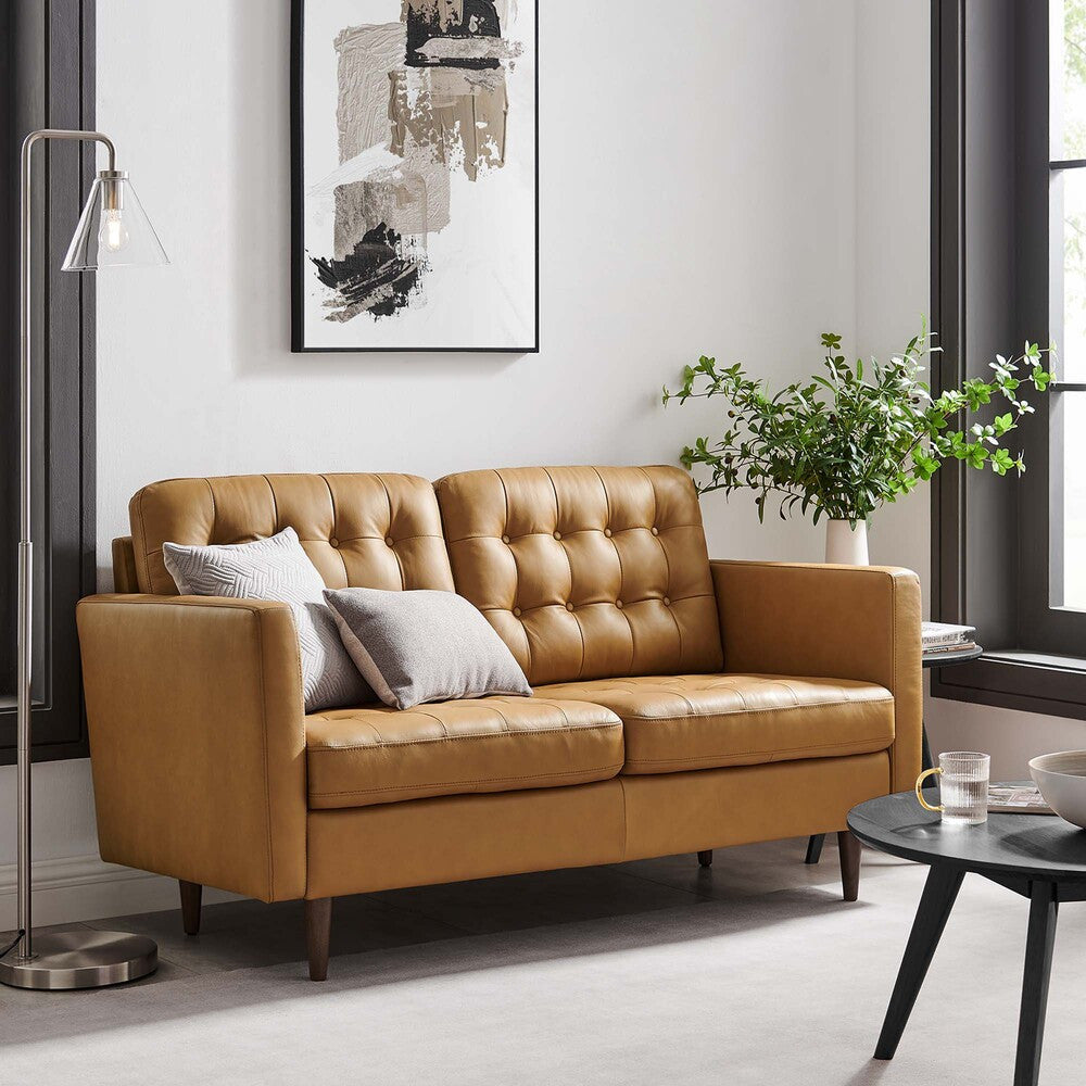 EEI-6100-TAN Exalt Tufted Leather Loveseat by Modway