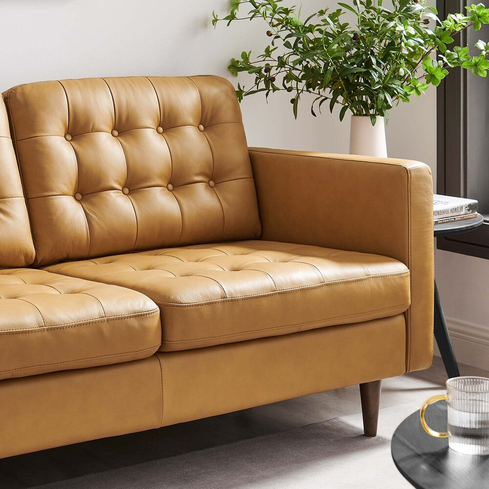 EEI-6100-TAN Exalt Tufted Leather Loveseat by Modway