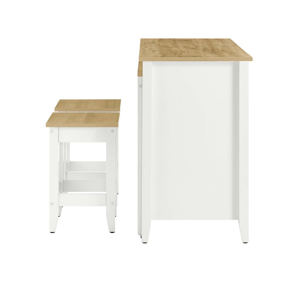 EEI-6895-OAK-WHI Farmstead 3-Piece Kitchen Island and Stool Set by Modway