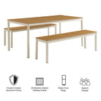 Modway Finn Outdoor Patio Aluminum Faux Wood Dining Set with Benches by Modway-EEI-7239-NAT