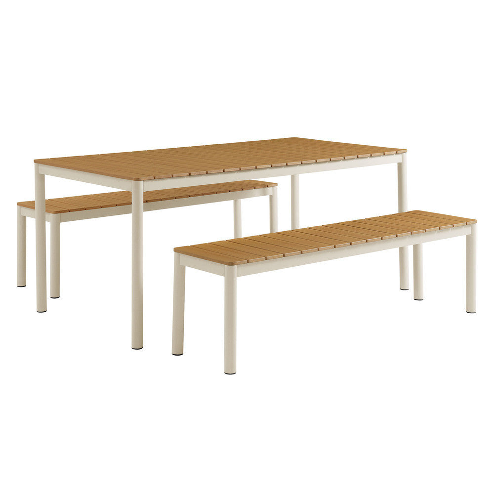 Modway Finn Outdoor Patio Aluminum Faux Wood Dining Set with Benches by Modway-EEI-7239-NAT