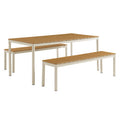 Modway EEI-7239-NAT Finn Outdoor Patio Aluminum Faux Wood Dining Set with Benches Natural
