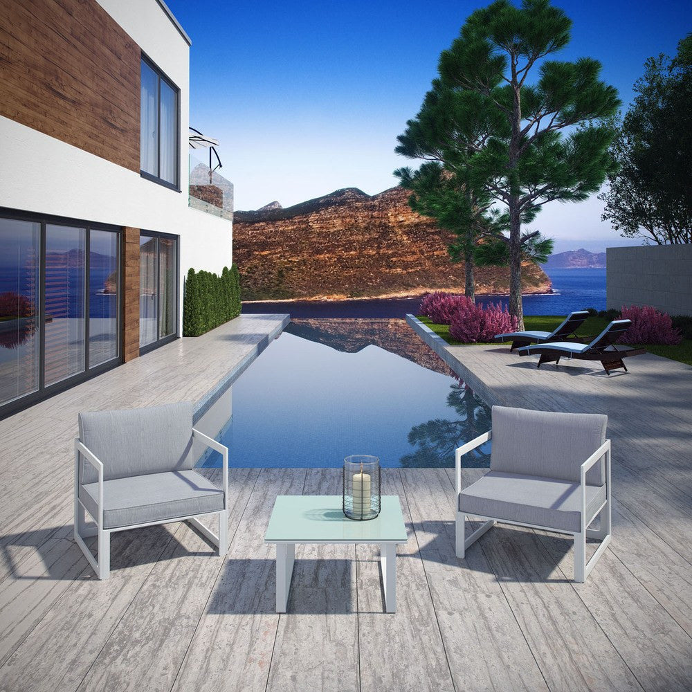 EEI-1722-WHI-GRY-SET Fortuna 3 Piece Outdoor Patio Sectional Sofa Set by Modway