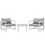 Modway EEI-1722-WHI-GRY-SET Fortuna 3 Piece Outdoor Patio Sectional Sofa Set White Gray