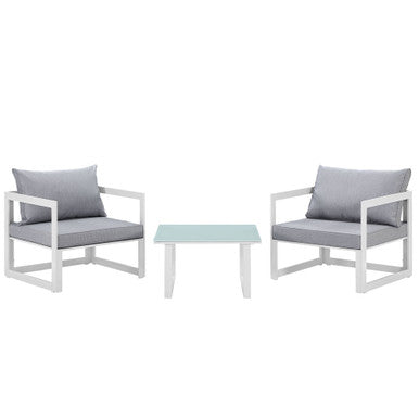 Modway EEI-1722-WHI-GRY-SET Fortuna 3 Piece Outdoor Patio Sectional Sofa Set White Gray