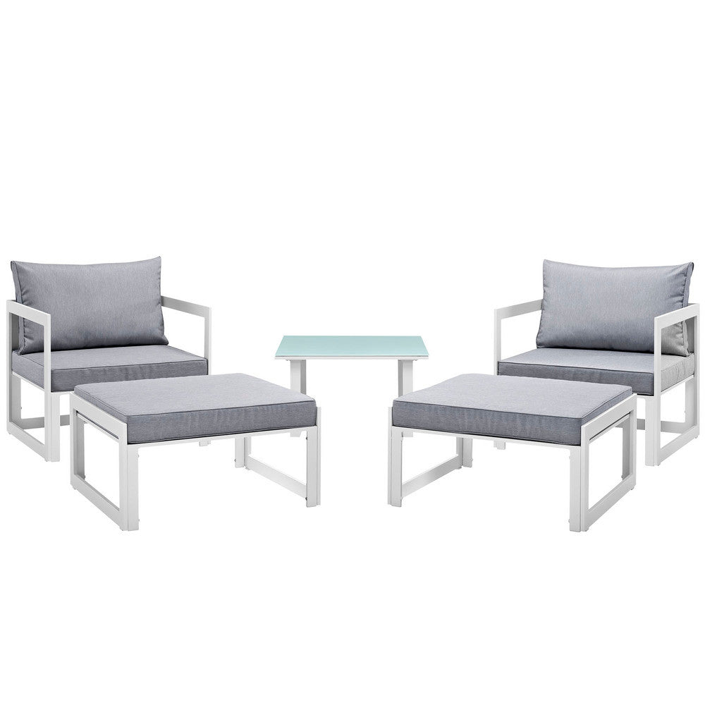 EEI-1721-WHI-GRY-SET Fortuna 5 Piece Outdoor Patio Sectional Sofa Set by Modway