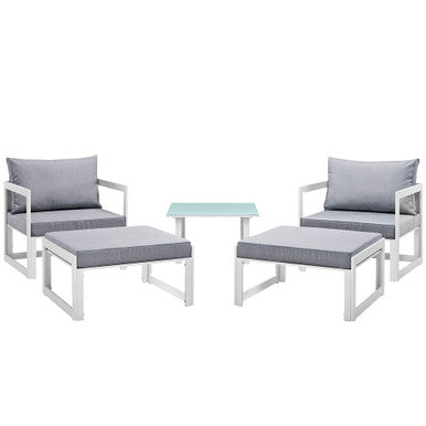 Modway EEI-1721-WHI-GRY-SET Fortuna 5 Piece Outdoor Patio Sectional Sofa Set White Gray