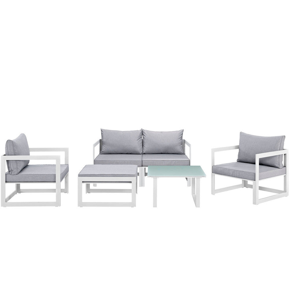 EEI-1723-WHI-GRY-SET Fortuna 6 Piece Outdoor Patio Sectional Sofa Set by Modway