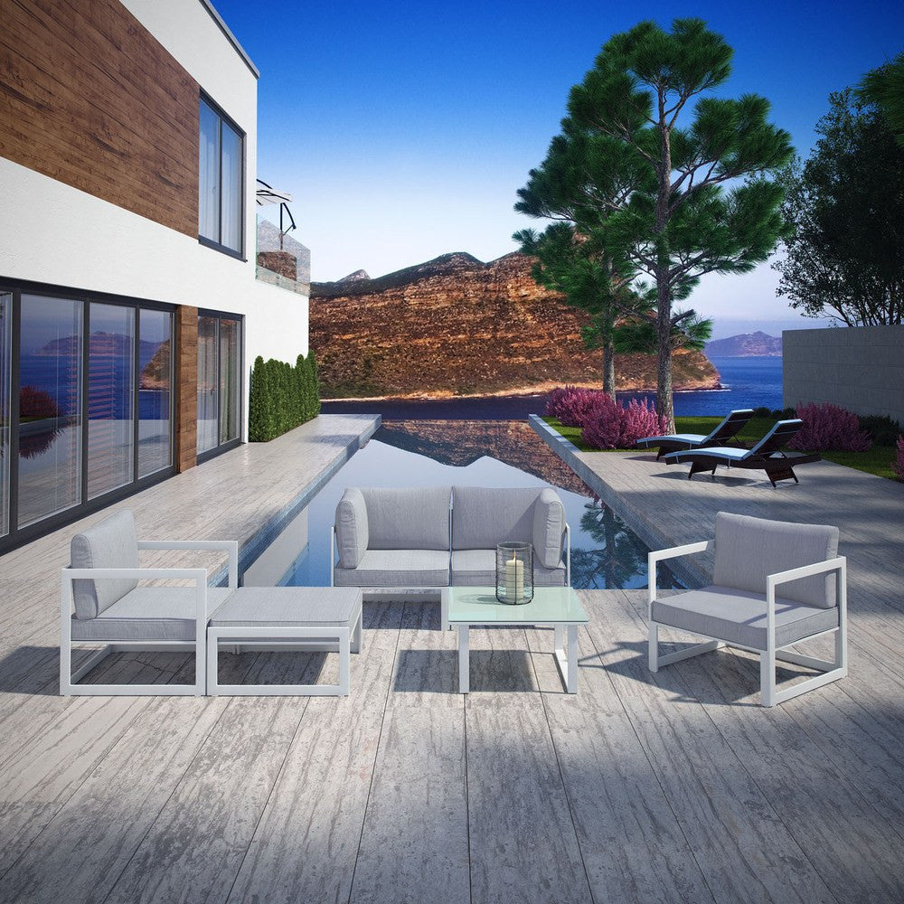 EEI-1723-WHI-GRY-SET Fortuna 6 Piece Outdoor Patio Sectional Sofa Set by Modway