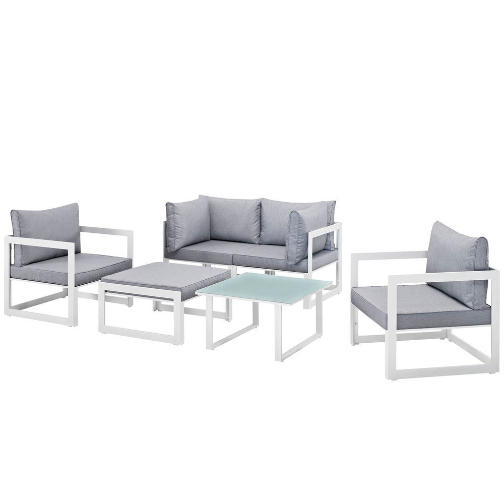 EEI-1723-WHI-GRY-SET Fortuna 6 Piece Outdoor Patio Sectional Sofa Set by Modway