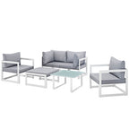 Modway EEI-1723-WHI-GRY-SET Fortuna 6 Piece Outdoor Patio Sectional Sofa Set White Gray