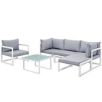 Modway EEI-1731-WHI-GRY-SET Fortuna 6 Piece Outdoor Patio Sectional Sofa Set White Gray