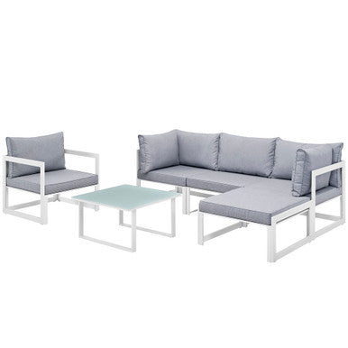 Modway EEI-1731-WHI-GRY-SET Fortuna 6 Piece Outdoor Patio Sectional Sofa Set White Gray